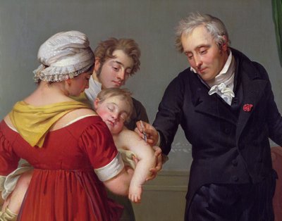 Baron Jean Louis Alibert (1768-1837) führt die Pockenimpfung im Schloss von Liancourt durch, c. 1820 (Detail) von Constant Joseph Desbordes